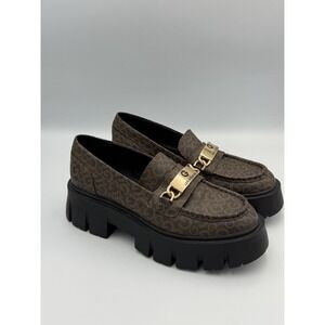 GBG Los Angeles Chunky Lug Sole Loafers 6.5 Brown Monogram Gold Y2K Platform
